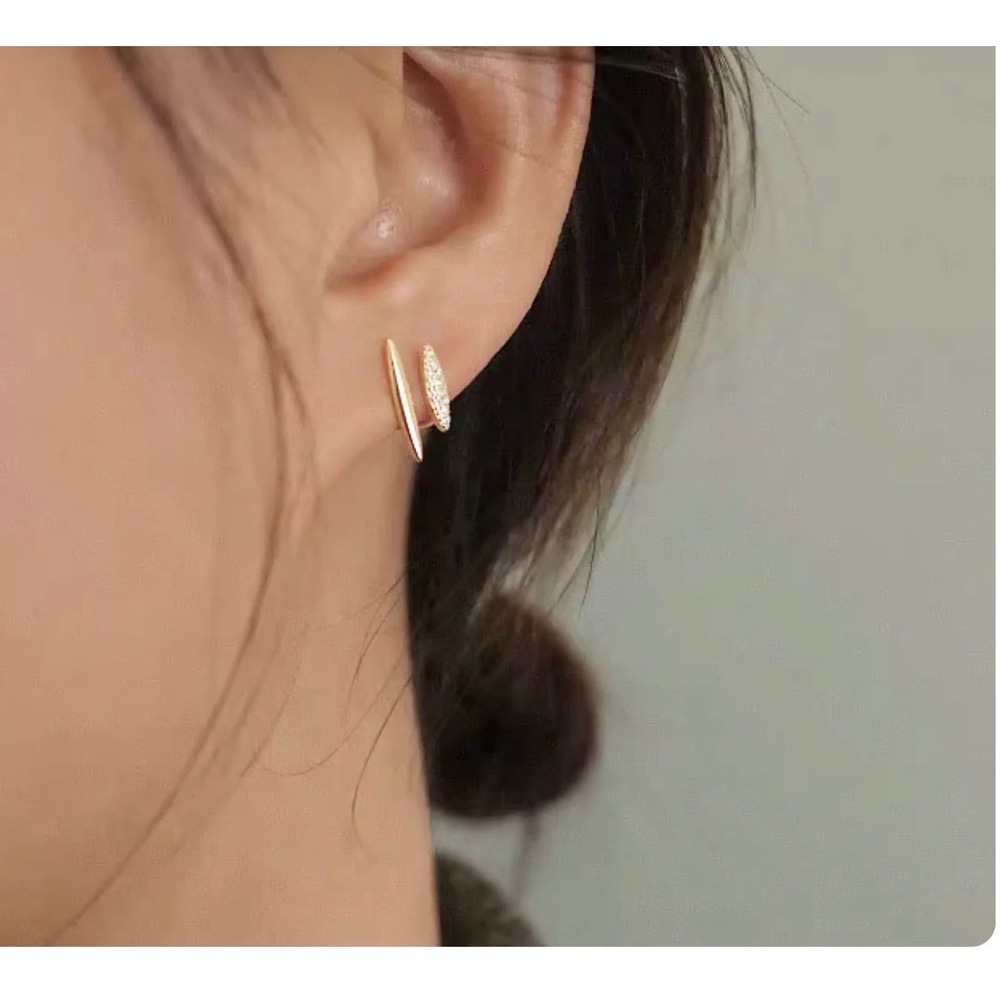 925 Sterling Silver 14k Gold Geo CZ Double Stud Earrings Geometric Minimalist
